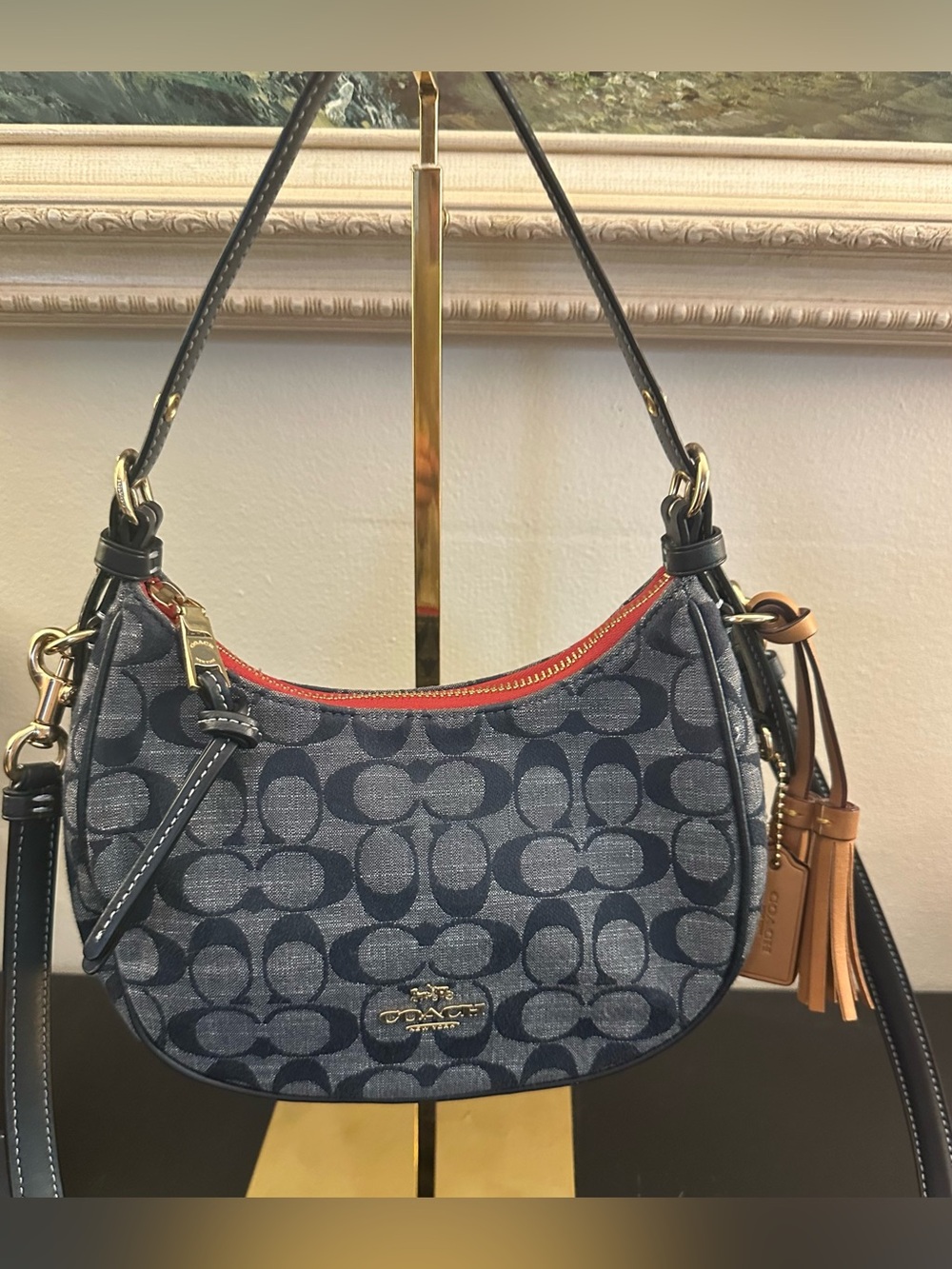 COACH Kleo Denim Hobo Signature Two Way Shoulder Crossbody Bag - Picture 3 of 8